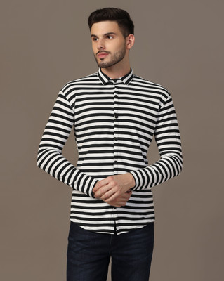 GEUM Men Striped Casual Black Shirt