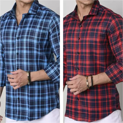 Men Checkered Casual Red Shirt