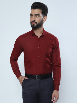 youth first Men Solid Formal Maroon Shirt