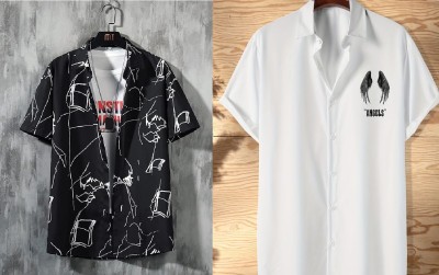 DADA IMPEX Men Printed Casual Black, White Shirt(Pack of 2)