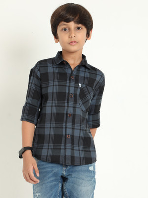 ALLWIN PAUL Boys Checkered Casual Grey Shirt