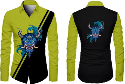 AviraEnterprise Men Printed, Color Block Casual Green Shirt