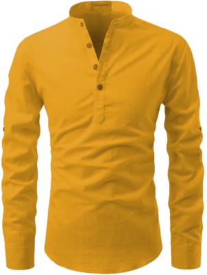 Springberry Men Solid Straight Kurta(Yellow)