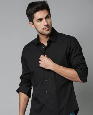 Men Solid Casual Black Shirt