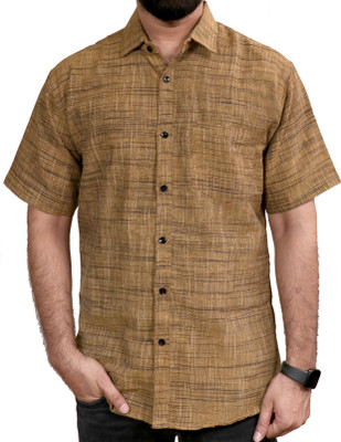 AuzaSho Collection Men Self Design Casual Yellow Shirt