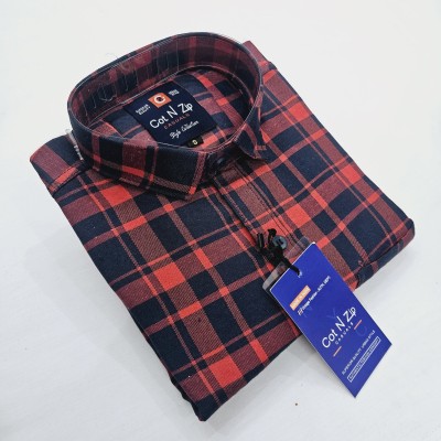 COTnZIP Men Checkered Casual Red, Dark Blue Shirt