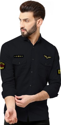 Bhumi Cotton Hub Men Self Design Casual Black Shirt