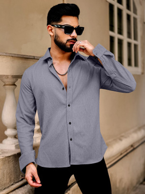 HouseOfCommon Men Solid Casual Grey Shirt