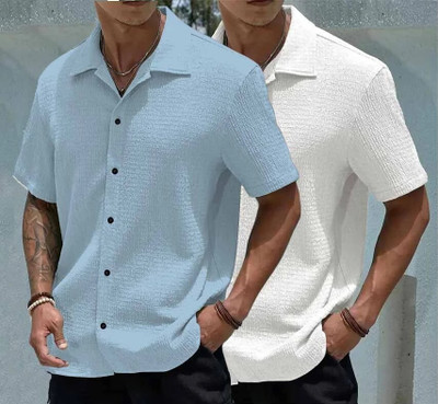 COMBRAIDED Men Solid Casual White Shirt(Pack of 2)
