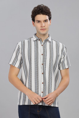 MILDIN Men Striped Casual White Shirt