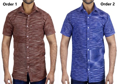 AUZAAI COLLECTION Men Self Design Casual Brown, White, Blue Shirt(Pack of 2)