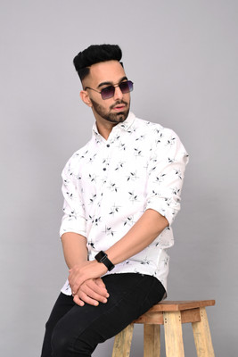 S-LINE Men Printed Casual White Shirt