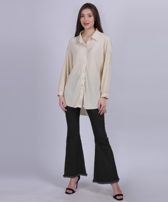 AUMBE Women Self Design Casual Cream Shirt