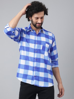 Hangup Men Checkered Casual Blue, White, Light Blue Shirt