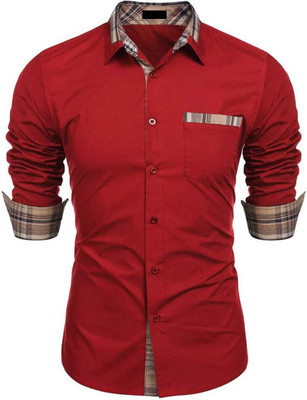Life Roads Men Solid Casual Red Shirt