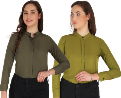 Hunoor Women Solid Casual Multicolor, Maroon Shirt(Pack of 2)