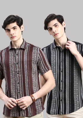 TIGERSNAKE Men Printed Casual Brown, Black Shirt(Pack of 2)