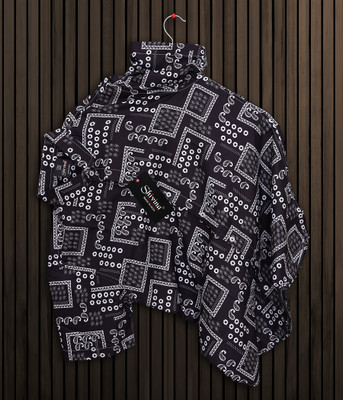 MAHAKALDEC Men Printed Formal Black, White Shirt
