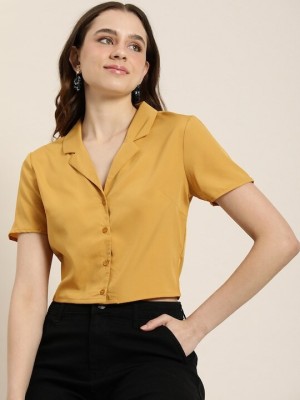 Kairab Women Solid Casual Yellow Shirt