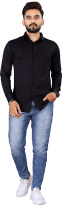 HOC Men Solid Casual Black Shirt