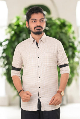 PUBHIZA Men Checkered Casual Yellow Shirt