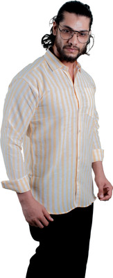 KHEMISE Men Striped Casual Yellow Shirt