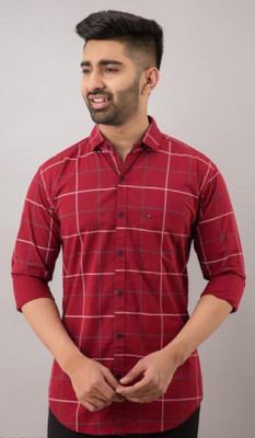 SEIGE Men Checkered Casual Red Shirt