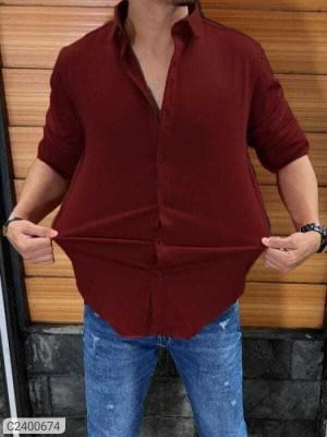 SYSBELLA FASHION Men Solid Casual Maroon Shirt