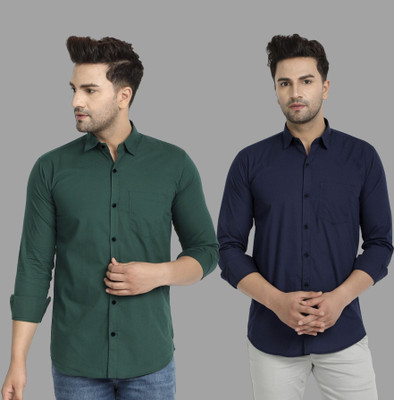TIGERSNAKE Men Solid Casual Green, Blue Shirt