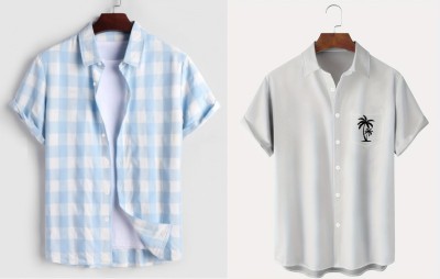 DADA IMPEX Men Checkered Casual Light Blue Shirt