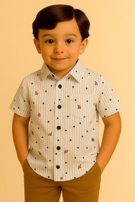 Janmangal Creation Boys Striped Casual Beige Shirt