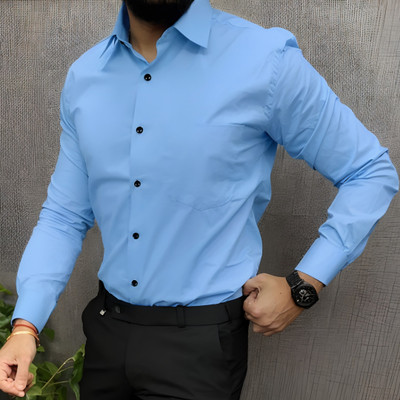 Vuon fab Men Solid Casual Blue Shirt