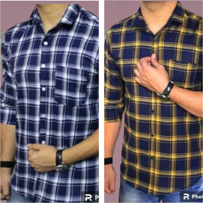Men Checkered Casual Blue Shirt