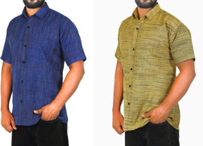 AUZAAI COLLECTION Men Self Design Casual Blue, Green Shirt(Pack of 2)