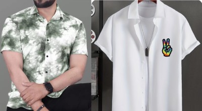 BURRMELLOW Men Printed Casual Green, White Shirt