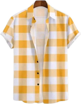SURRT FASHION Men Checkered Casual Yellow, White Shirt