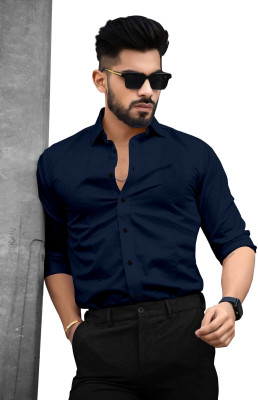 StellLIFEsTYLE Men Solid Casual Dark Blue Shirt