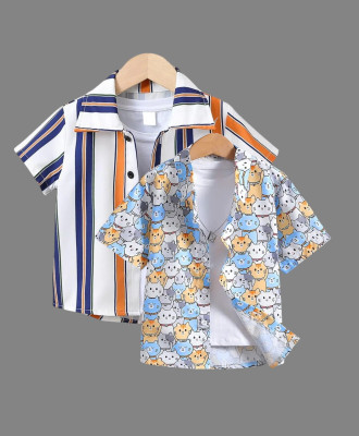 KILLER Boys Printed, Striped Casual Blue, Multicolor Shirt(Pack of 2)