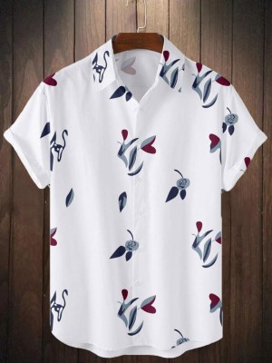 flying queen Men Printed Casual White Shirt