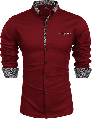 METRONAUT Men Printed Casual Maroon Shirt
