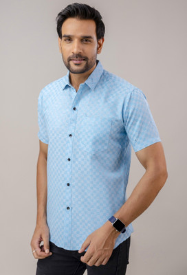 AUZAAI COLLECTION Men Checkered Casual Blue Shirt