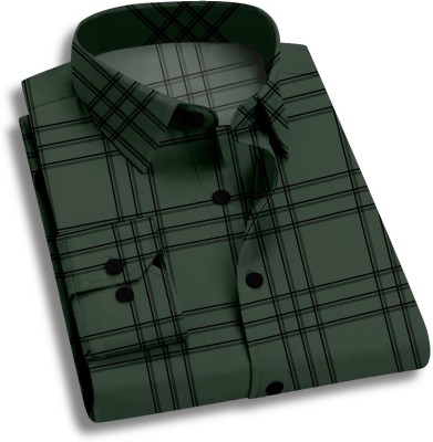 HASINI Fashion Men Checkered Casual Green Shirt