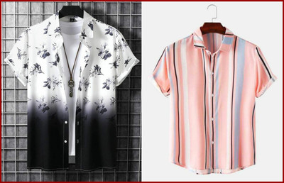 HouseOfCommon Men Floral Print, Striped Casual Multicolor Shirt
