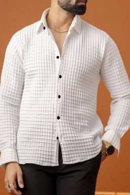Marmic Fab Men Checkered Casual White Shirt