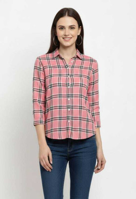 BOLD ARIA Women Checkered Casual Pink Shirt