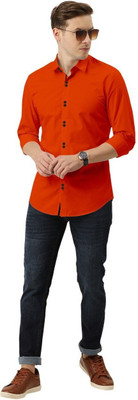 SURRT FASHION Men Solid Casual Orange Shirt