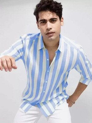 SEEWAYS Men Striped Casual Blue, White Shirt