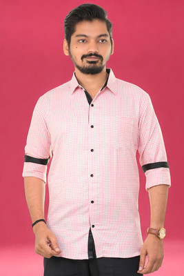 PUBHIZA Men Checkered Casual Orange Shirt