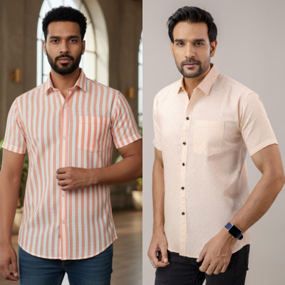 AUZAAI COLLECTION Men Self Design Casual Orange Shirt(Pack of 2)