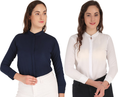 SHANAYA MODA Women Solid Casual Red, Orange Shirt(Pack of 2)